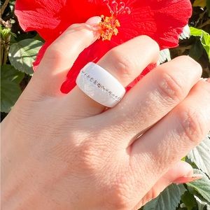 Luxury White Ceramic Rings with Crystals 2022 Woman Fashion Rings Size 8